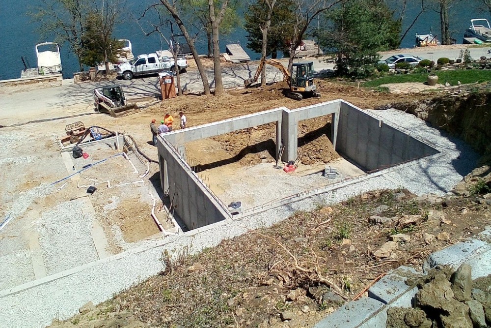 concrete foundation by lake